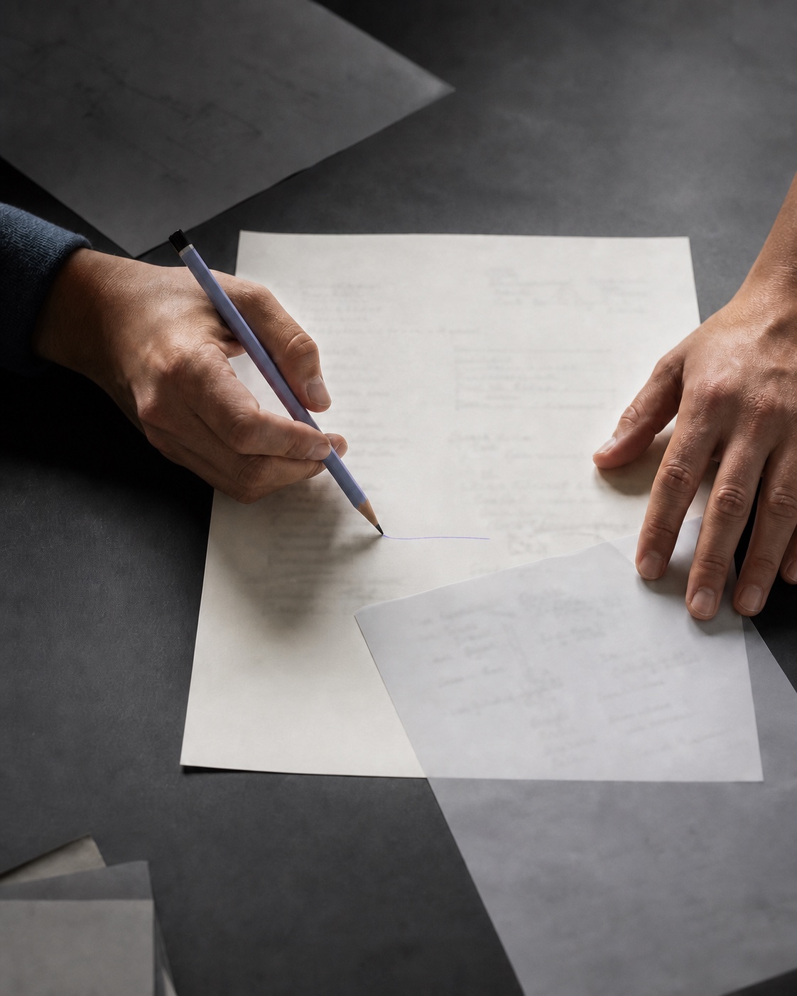 Two domain experts reviewing an annotated research document together